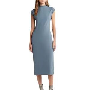 Open Edit Smooth Edit Funnel Neck Midi Dress Black Sz Small NWT Minimalist Chic